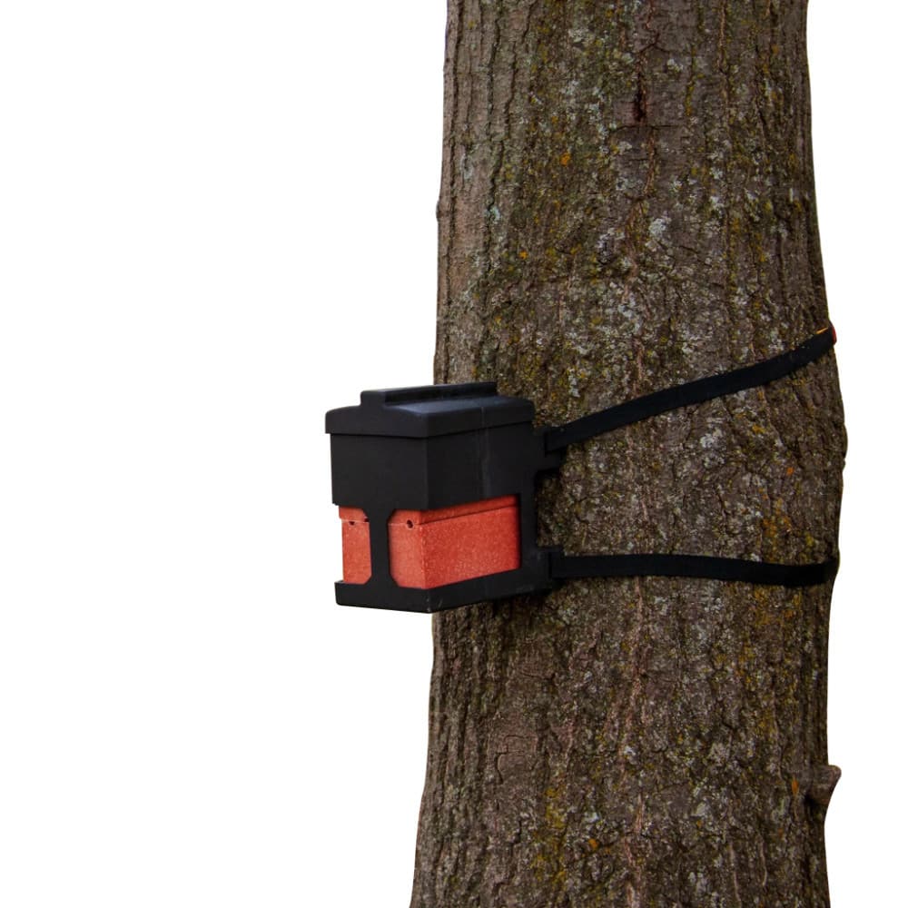 Capsule Brick Holder strapped to a tree